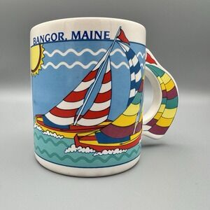 Vintage Nanco Mug‎ Bangor, Maine Sailboats With Sailboat Handle